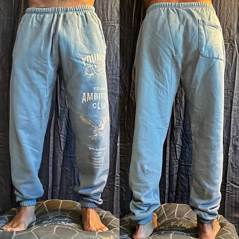 Baby blue-greyish 100% Cotton Young LA joggers